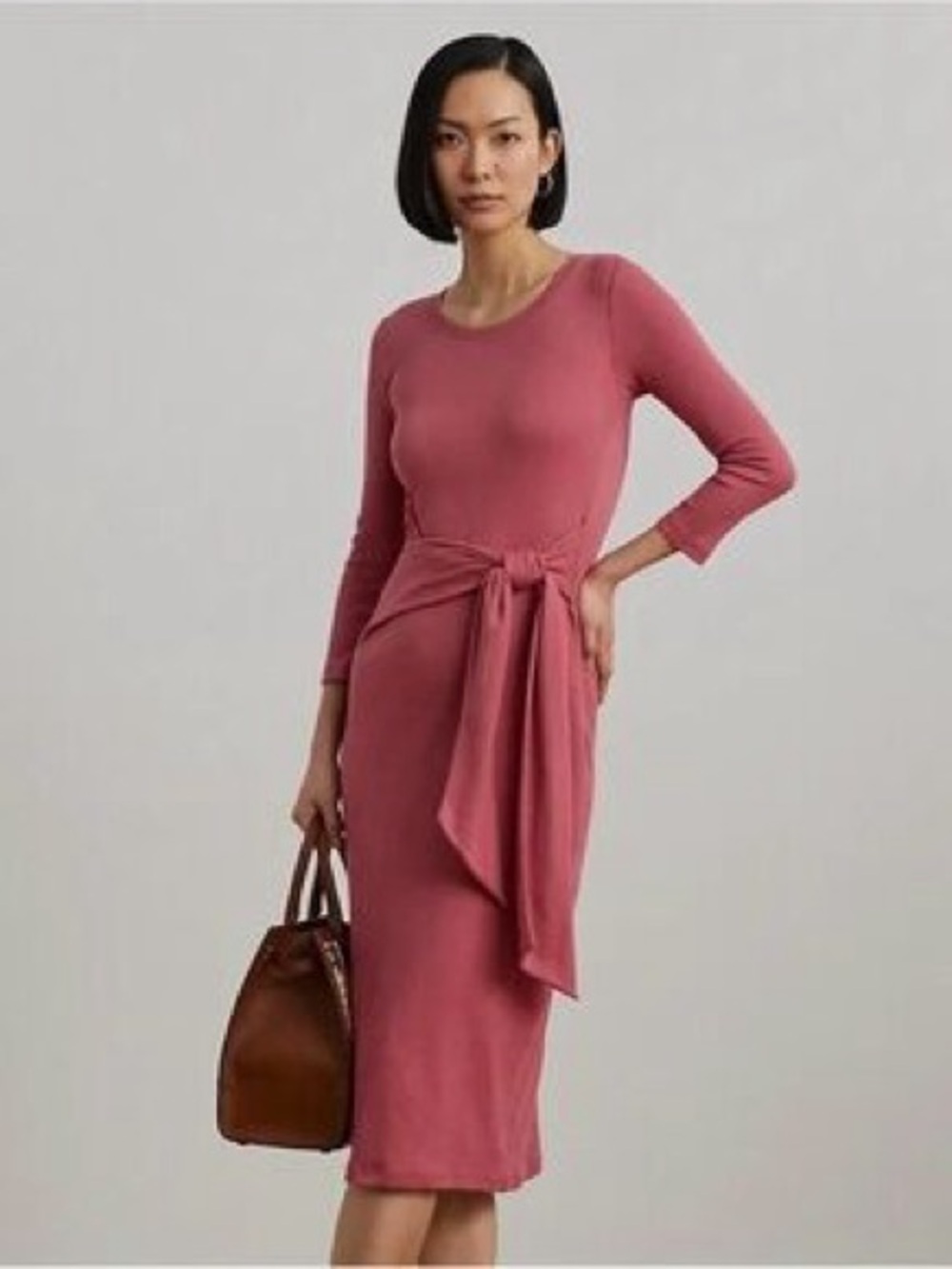 Lauren Ralph Lauren Rose-Pink Tie-Waist Midi Dress